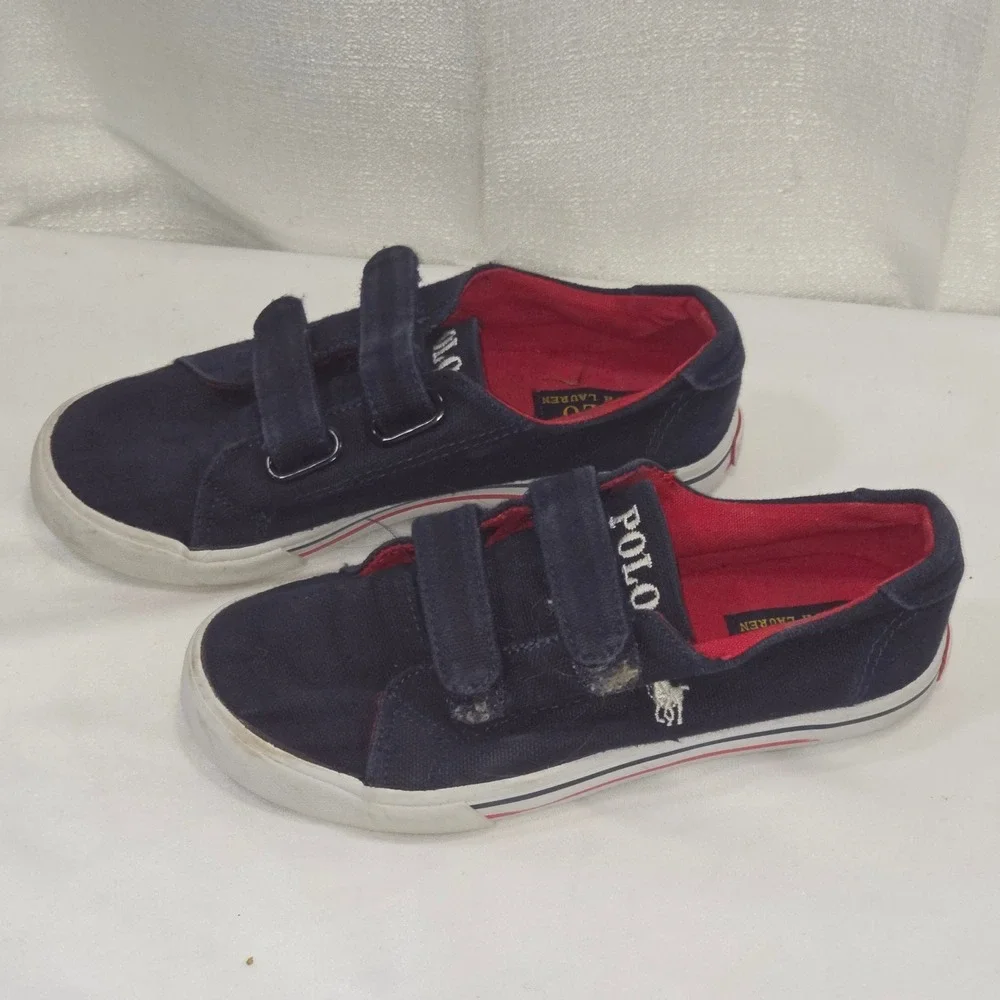 Polo Ralph Lauren Kids Slater EZ‎ Navy Blue Canvas Sneakers Size 11.5